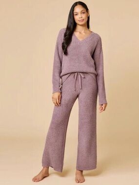 SOFTIES (NWT) - Waffle Marshmallow V-Neck Luxe Lounge Set - Driftwood - Size XS